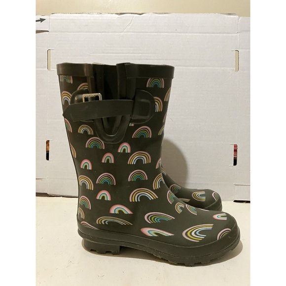 unbranded Women's  Size 6 green Rainbow Mid Calf  pull-on Rain Rubber Boots - Picture 4 of 7